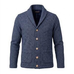 Adolfo Dominguez Mens Shawl Collar Button Cardigan Sweater Navy Blue Knit Sz 6 L